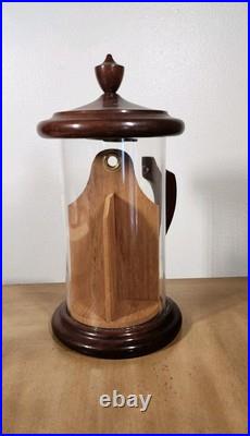 Vintage ColoniaL Cigar Tobacco Holder Clear Container with Wooden Lid Handle Base