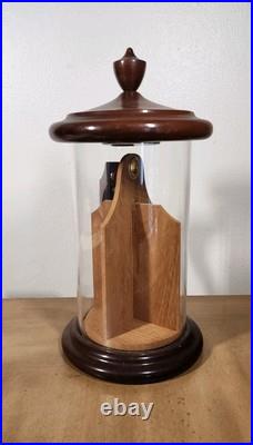 Vintage ColoniaL Cigar Tobacco Holder Clear Container with Wooden Lid Handle Base