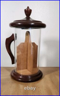 Vintage ColoniaL Cigar Tobacco Holder Clear Container with Wooden Lid Handle Base