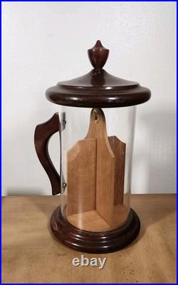 Vintage ColoniaL Cigar Tobacco Holder Clear Container with Wooden Lid Handle Base