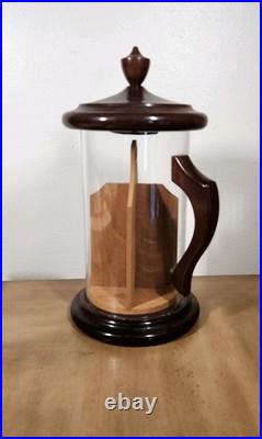 Vintage ColoniaL Cigar Tobacco Holder Clear Container with Wooden Lid Handle Base