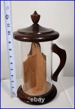 Vintage ColoniaL Cigar Tobacco Holder Clear Container with Wooden Lid Handle Base