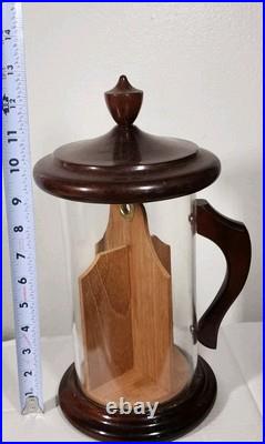 Vintage ColoniaL Cigar Tobacco Holder Clear Container with Wooden Lid Handle Base