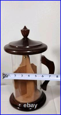 Vintage ColoniaL Cigar Tobacco Holder Clear Container with Wooden Lid Handle Base