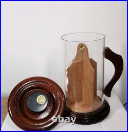 Vintage ColoniaL Cigar Tobacco Holder Clear Container with Wooden Lid Handle Base