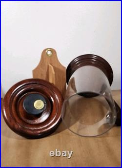 Vintage ColoniaL Cigar Tobacco Holder Clear Container with Wooden Lid Handle Base