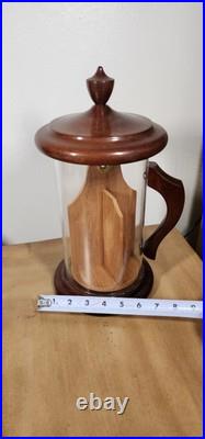 Vintage ColoniaL Cigar Tobacco Holder Clear Container with Wooden Lid Handle Base