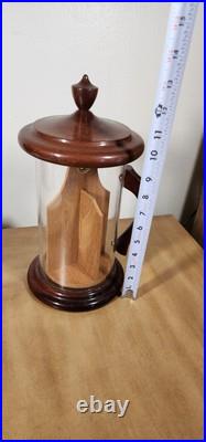 Vintage ColoniaL Cigar Tobacco Holder Clear Container with Wooden Lid Handle Base