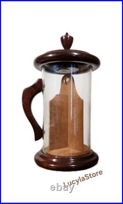 Vintage ColoniaL Cigar Tobacco Holder Clear Container with Wooden Lid Handle Base
