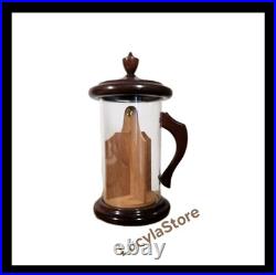 Vintage ColoniaL Cigar Tobacco Holder Clear Container with Wooden Lid Handle Base