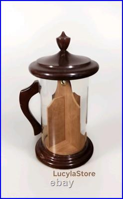 Vintage ColoniaL Cigar Tobacco Holder Clear Container with Wooden Lid Handle Base