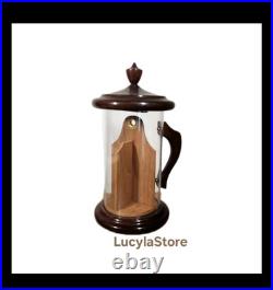 Vintage ColoniaL Cigar Tobacco Holder Clear Container with Wooden Lid Handle Base