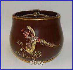 Vintage Crown Devon Fielding England Enameled Pheasants Tobacco Humidor Jar