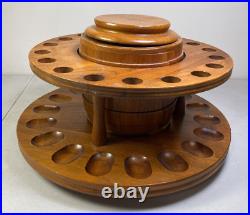 Vintage Decatur Industries Large Oval Wood 18 Pipe Stand & Tobacco Humidor Jar