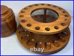 Vintage Decatur Industries Large Oval Wood 18 Pipe Stand & Tobacco Humidor Jar
