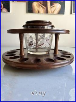 Vintage Decatur Industries Walnut 18 Pipe Carousel Stand w Glass Humidor Hunting