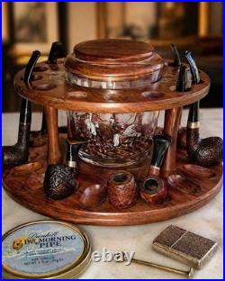 Vintage Decatur Industries Walnut 18 Pipe Carousel Stand w Glass Humidor Hunting