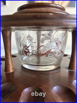 Vintage Decatur Industries Walnut 18 Pipe Carousel Stand w Glass Humidor Hunting