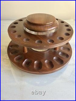 Vintage Decatur Industries Walnut 18 Pipe Carousel Stand w Glass Humidor Hunting