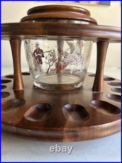 Vintage Decatur Industries Walnut 18 Pipe Carousel Stand w Glass Humidor Hunting