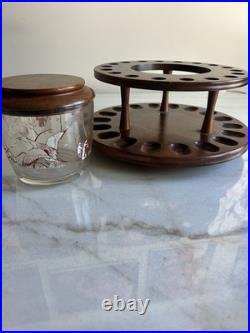 Vintage Decatur Industries Walnut 18 Pipe Carousel Stand w Glass Humidor Hunting
