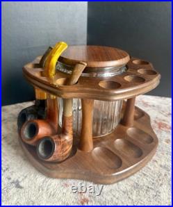 Vintage Decatur Walnut Pipe Rack Stand Humidor Jar 12 Pipe DECC Complete USA