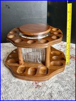 Vintage Decatur Walnut Pipe Rack Stand Humidor Jar 12 Pipe DECC Complete USA