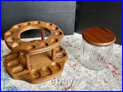 Vintage Decatur Walnut Pipe Rack Stand Humidor Jar 12 Pipe DECC Complete USA