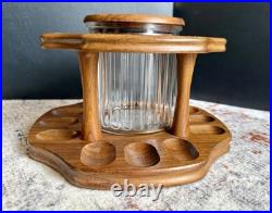 Vintage Decatur Walnut Pipe Rack Stand Humidor Jar 12 Pipe DECC Complete USA