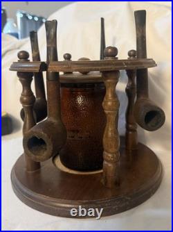 Vintage Dun-Rite Wood Novelty Brooklyn NY Pipe Rack Stand, Humidor, 4 Pipes