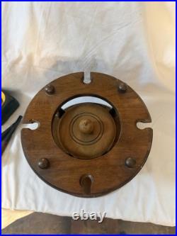 Vintage Dun-Rite Wood Novelty Brooklyn NY Pipe Rack Stand, Humidor, 4 Pipes