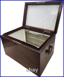 Vintage Early 1900s Large Oak Wooden Milk Glass Lined Cigar Tobacco Humidor Ches
