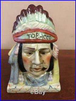 Vintage Early 1900s Porcelian Ceramic Indian Chief Tobacco Jar Humidor