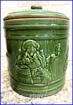 Vintage Embossed Green Majolica Tobacco Cigar Humidor Jar With LID (20d)