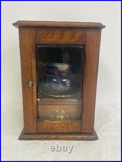 Vintage English Oak Pipe Tobacco Cabinet Majolica Humidor withDrawer Key & Pipe VG