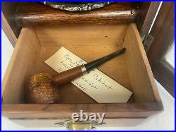 Vintage English Oak Pipe Tobacco Cabinet Majolica Humidor withDrawer Key & Pipe VG