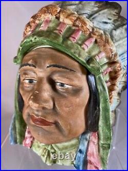 Vintage Figural Native American Indian Majolica Jar Tobacco Humidor Shelf Sitter