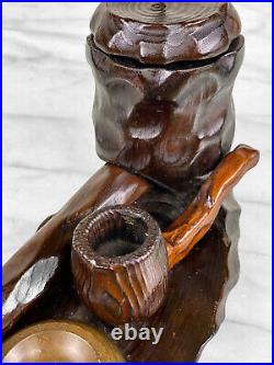 Vintage German Black Forest Carved Pipe Tobacco Holder Ashtray