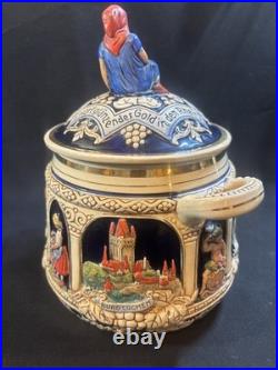 Vintage German Ironstone Ceramic Marzi Remy Humidor / Cookie Jar With Lid