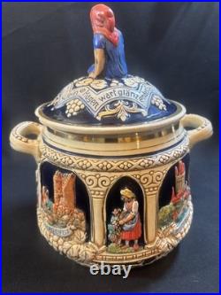 Vintage German Ironstone Ceramic Marzi Remy Humidor / Cookie Jar With Lid