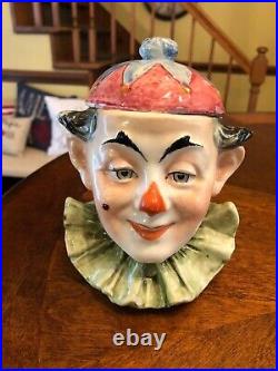 Vintage German Majolica Clown Jester Pierrot Tobacco Jar