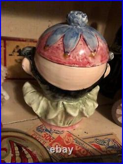 Vintage German Majolica Clown Jester Pierrot Tobacco Jar