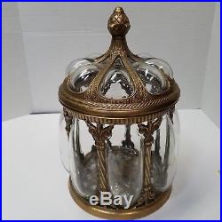 Vintage Glass & Brass Ornate Tobacco Humidor Tea Candy Storage Jar 13.5 India