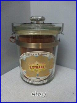 Vintage H Upmann 1844 Glass Cigar Humidor Jar 25 Belicoso Leather Strap Labels