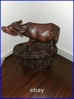 Vintage Hand Carved Wood Bull & Snake 6 Smoking Pipe Rack Philippines Pipes Incl
