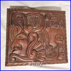 Vintage Handcarved Large Wooden Box Humidor Quetzalcoatl Kululkan