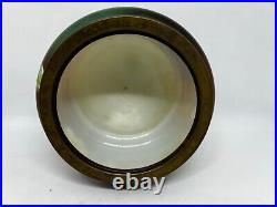 Vintage Handel Ware Glass-Ferner Or Bowl Covered In Pink Dogwood & Metal Collar