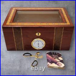 Vintage High End Mahogany Supreme Presidente Cigar Humidor W Cutter & Guide