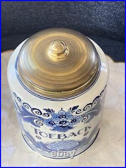 Vintage Holland Delfts Blauw S 1392A Hand Painted Toeback Tobacco Jar Brass Lid