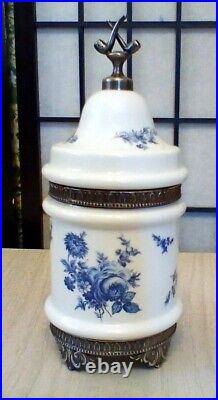 Vintage Humidor A. C. F. Porcelain Bronze Metal White Blue With Certificate